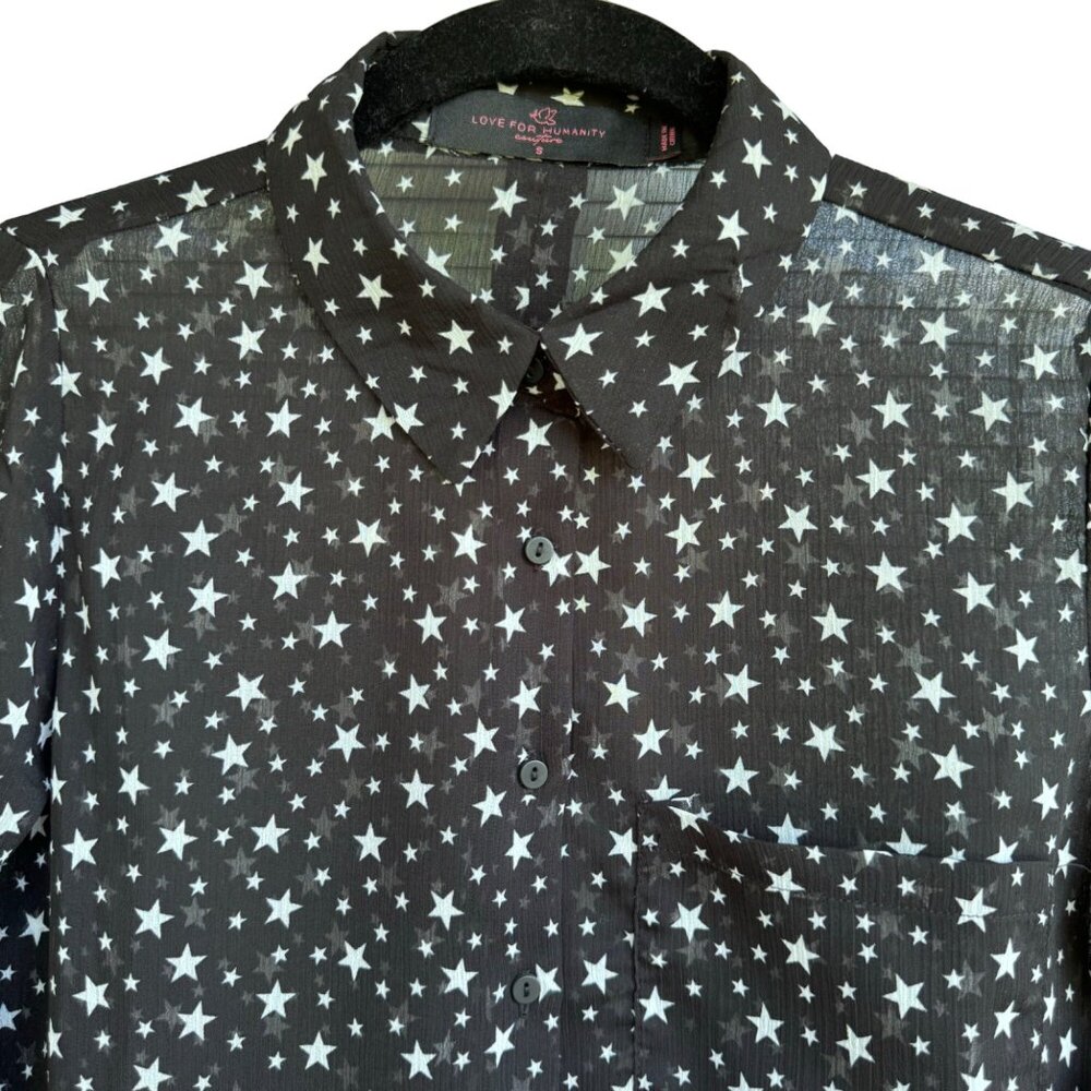 Love for Humanity Couture Button Down Shirt sz Small Stars Black w/ White Stars - Picture 10 of 10